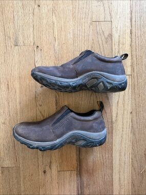 Merrell Kids Jungle Moc Brown Slip-On Leather Sneaker Trail Outdoor Hiking